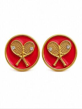 VTG FORNASH Pink Tennis Pickleball Racquet Button Post Earrings